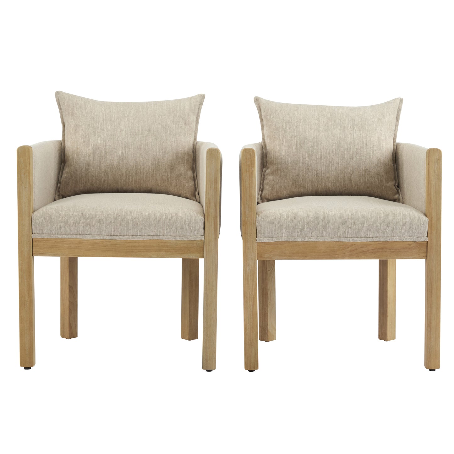 Linen Upholstered Armchair with Natural Rubber Wood Legs in Beige (Set of 2) image 4