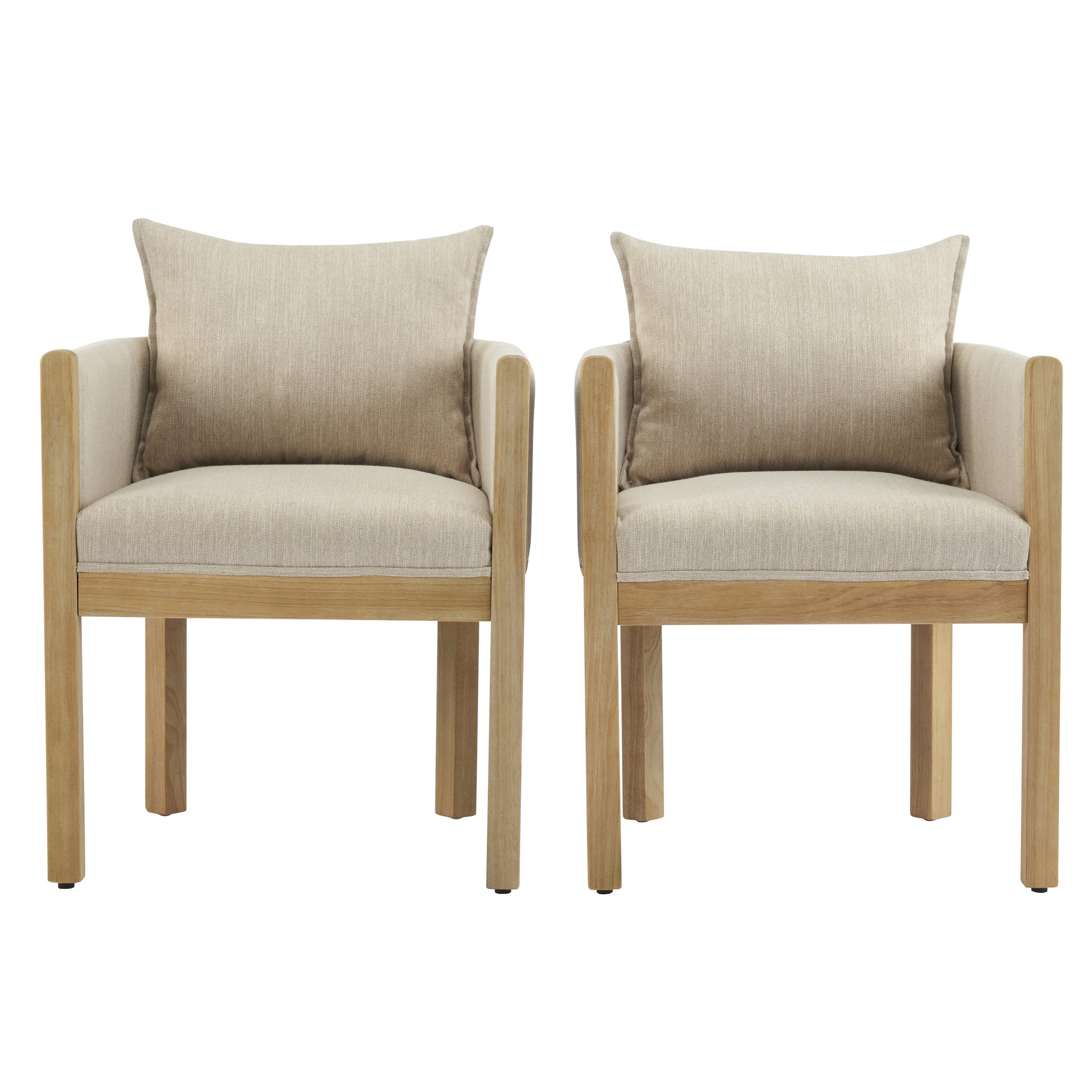 Linen Upholstered Armchair with Natural Rubber Wood Legs in Beige (Set of 2) image 4