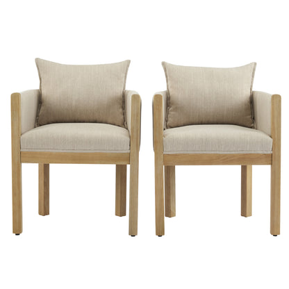 Linen Upholstered Armchair with Natural Rubber Wood Legs in Beige (Set of 2) image 4