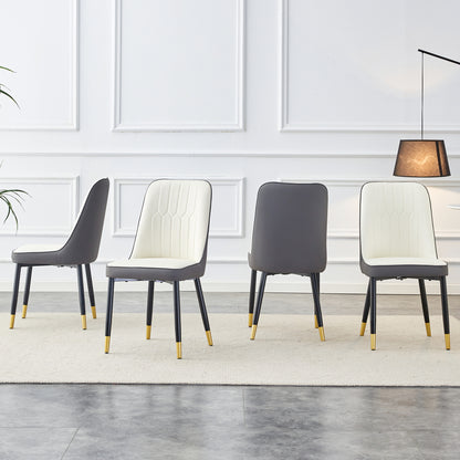 A modern dining chair with a white dark gray dual tone PU leather backrest and black metal legs, suitable for kitchens, bedrooms, and offices. A set of 4 pieces (white+dark gray+PU)C-007 image 3