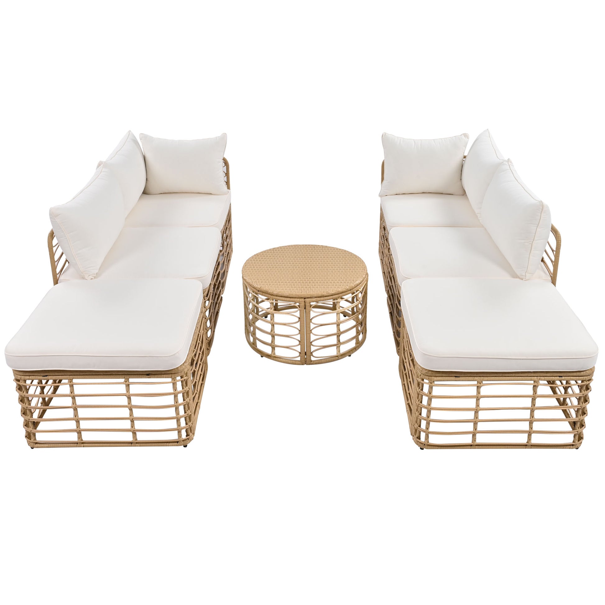 GO 7 Pieces Outdoor Patio Furniture, All-Weather Rattan Sectional Sofa Set with Thick Cushions and Pillows, Freely Combined Conversation Sets for Garden, Backyard, Balcony, Beige image 12