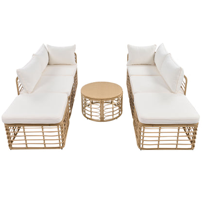 GO 7 Pieces Outdoor Patio Furniture, All-Weather Rattan Sectional Sofa Set with Thick Cushions and Pillows, Freely Combined Conversation Sets for Garden, Backyard, Balcony, Beige image 12