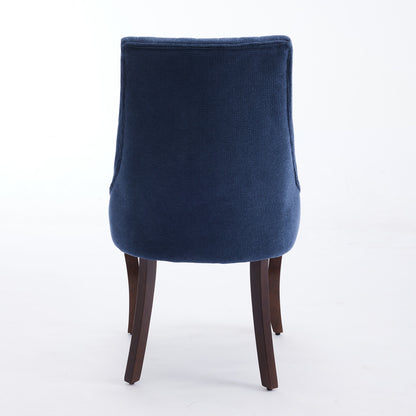 Rayon Cloth Flocking Linen Dining Chairs Channel Kitchen Dinner Chair Comfy Fabric Upholstered Accent Chair for Dining Room with Curved Solid Wood Legs,Set of 2 (Blue), SW1847BL image 6