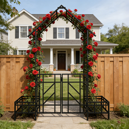 Metal Garden Arch with Gate with planter W80.71*H97.24 Climbing Plants Support Rose Arch Outdoor Black image 2