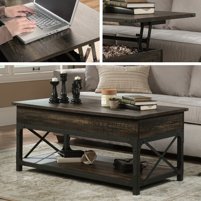 Lift-Top Coffee Table with Industrial Style, Brown finish image 2