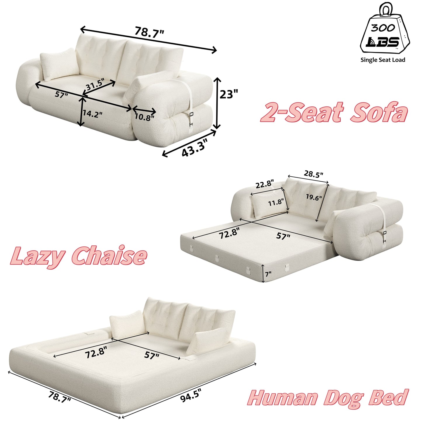Human Dog Bed, Lazy Sofa Couch, 78.7" Multi-Functional Foldable Sofa Bed, 3-in-1 Sherpa Fleece Fabric Foam-Filled Sleeper Sofa Bed for Living Room,Guest Bed,Playroom,Dark blue image 8