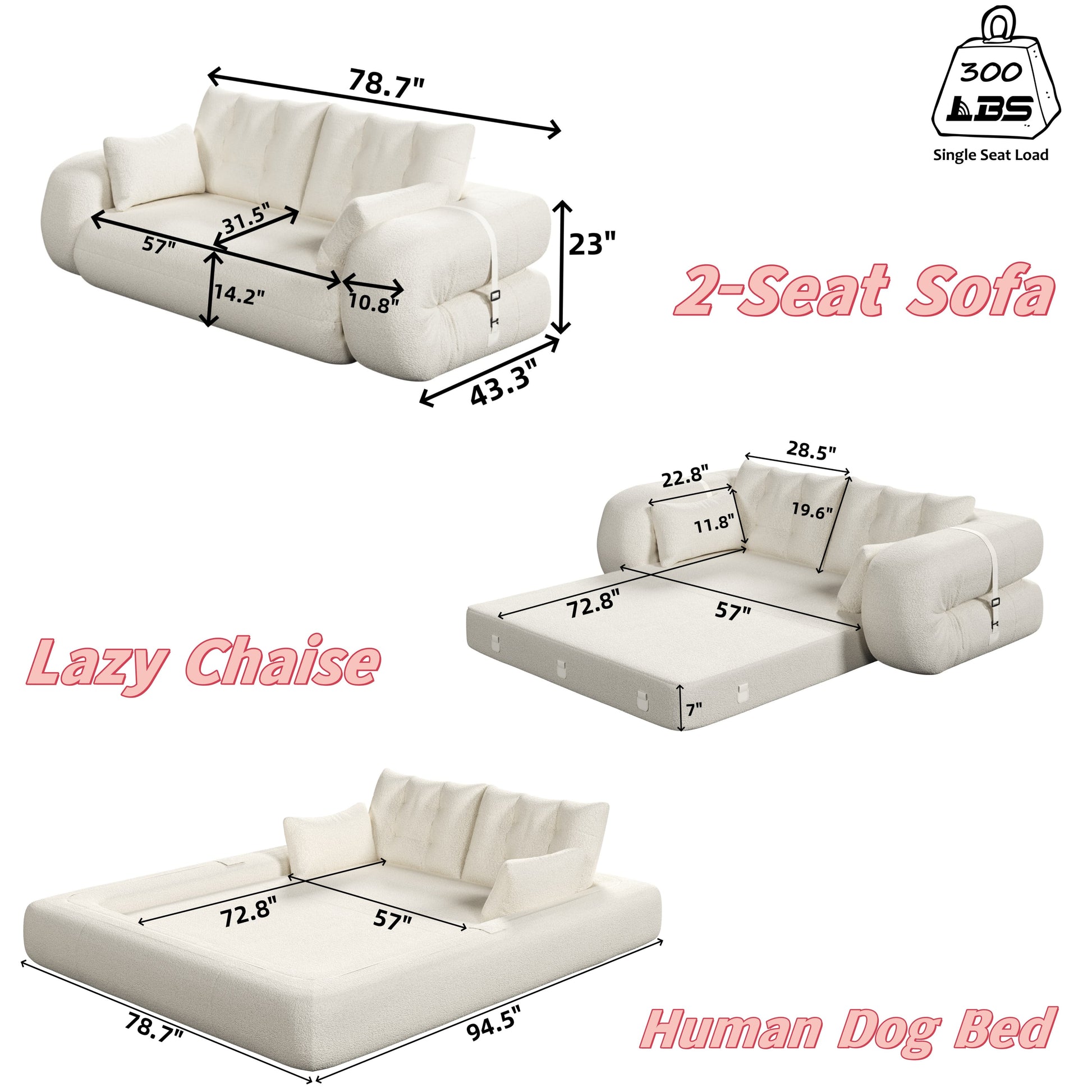 Human Dog Bed, Lazy Sofa Couch, 78.7" Multi-Functional Foldable Sofa Bed, 3-in-1 Sherpa Fleece Fabric Foam-Filled Sleeper Sofa Bed for Living Room,Guest Bed,Playroom,Dark blue image 8