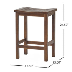 Outdoor Acacia Wood Counter Height Barstool, Set of 2, Mahogany Brown Finish