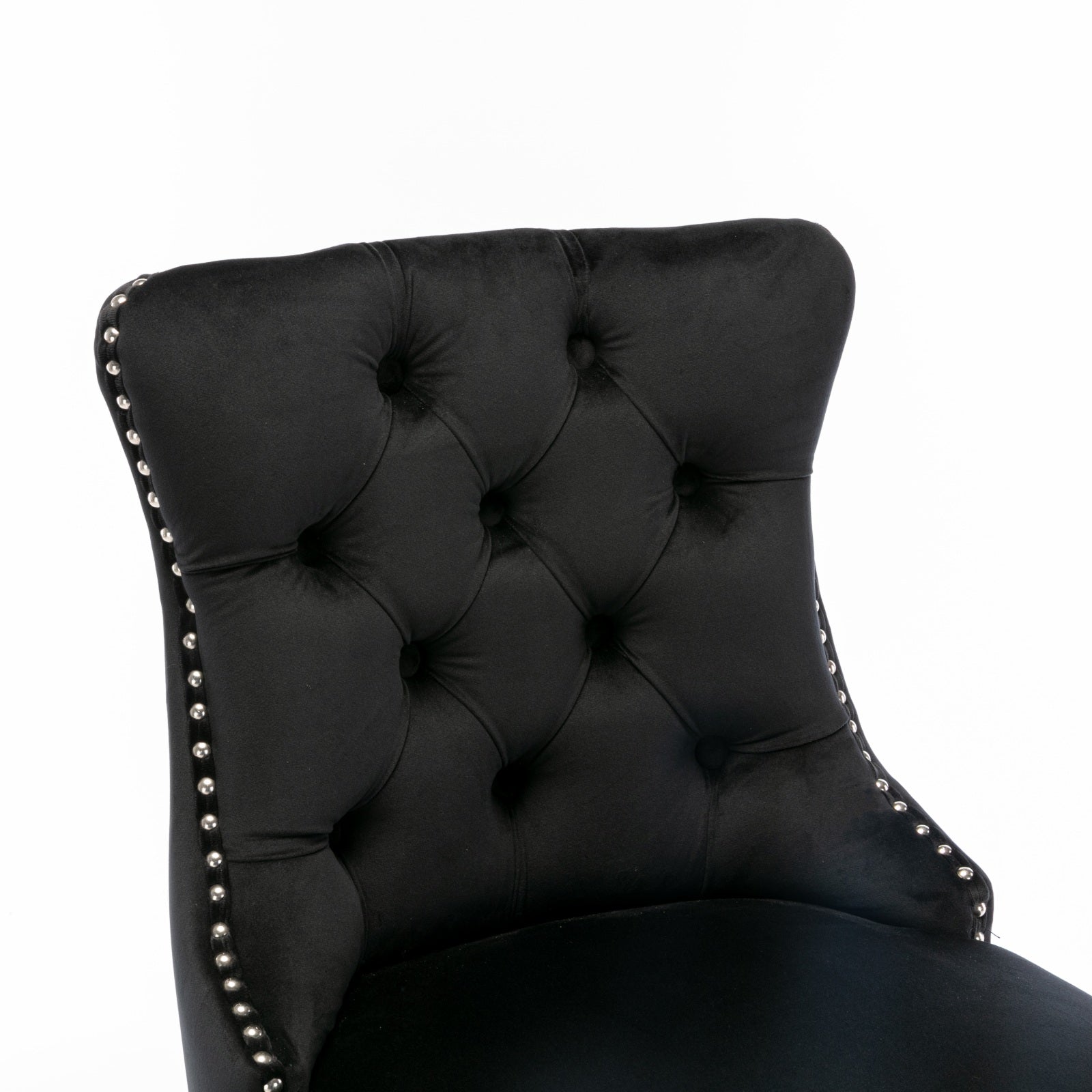 Contemporary Velvet Upholstered Barstools with Button Tufted Decoration and Wooden Legs, and Chrome Nailhead Trim, Leisure Style Bar Chairs,Bar stools, Set of 2 (Black),SW2002BK image 8