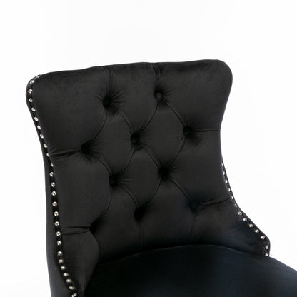 Contemporary Velvet Upholstered Barstools with Button Tufted Decoration and Wooden Legs, and Chrome Nailhead Trim, Leisure Style Bar Chairs,Bar stools, Set of 2 (Black),SW2002BK image 8