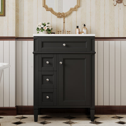 24'' Bathroom Vanity with Top Sink, Modern Bathroom Storage Cabinet with 2 Drawers and a Tip-out Drawer, Single Sink Bathroom Vanity image 1