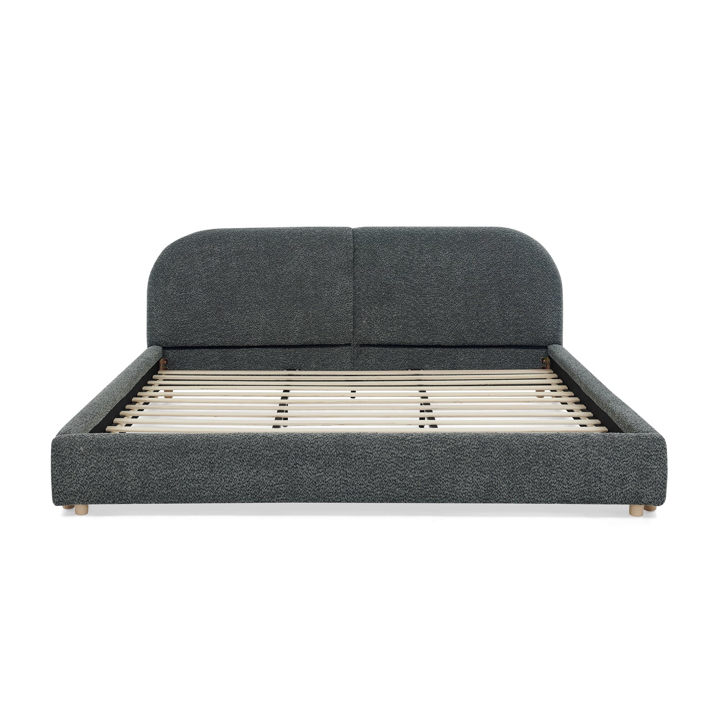 King Size Upholstered Bed Frame, Modern Minimalist Style with Tall Curved Headboard, Premium Circle Yarn Fabric & Sturdy Leg Support, Mattress Not Included-Dark Gray image 7