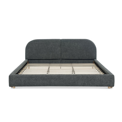 King Size Upholstered Bed Frame, Modern Minimalist Style with Tall Curved Headboard, Premium Circle Yarn Fabric & Sturdy Leg Support, Mattress Not Included-Dark Gray image 7