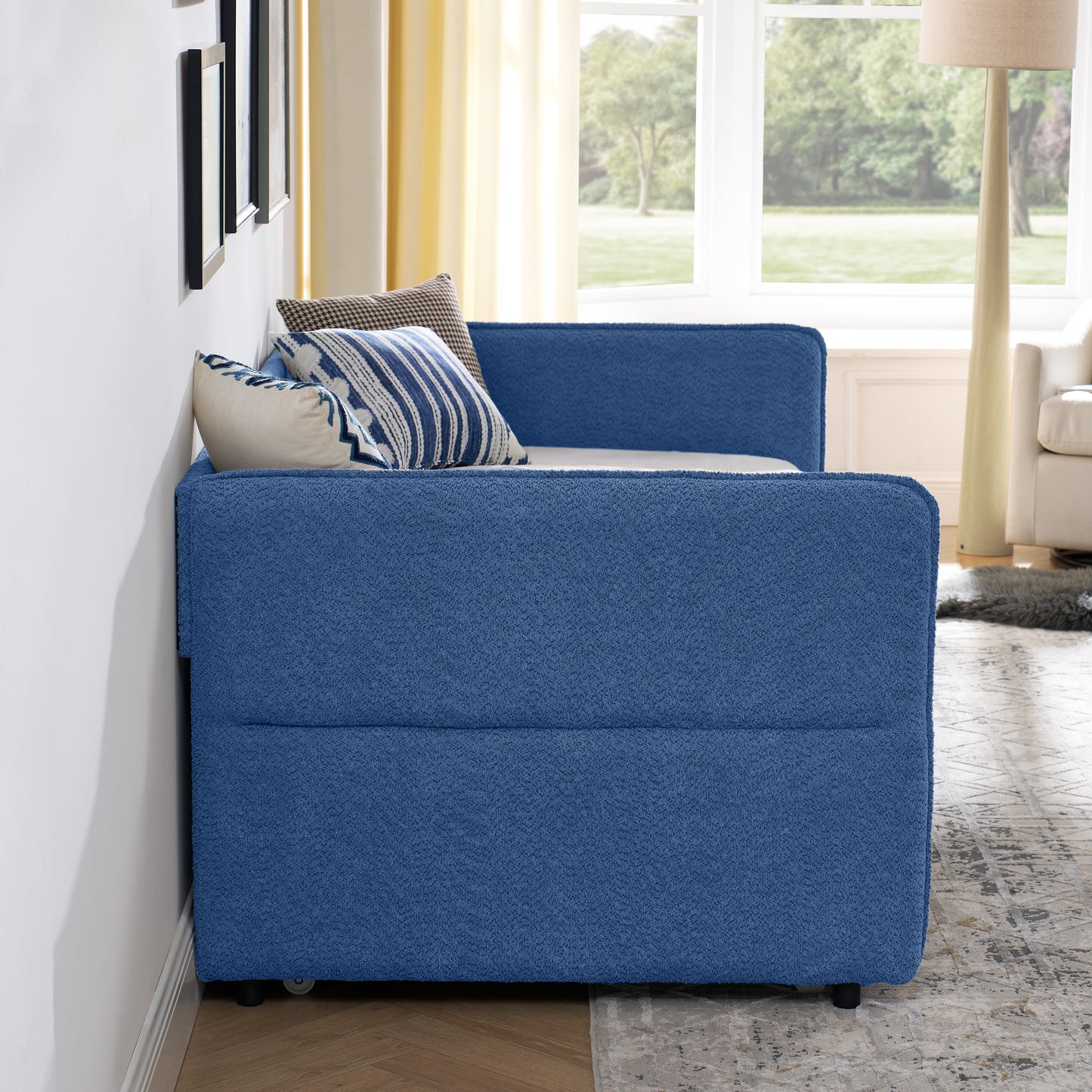 Daybed with Twin Size Pop-up Trundle Upholstered Tufted Sofa Bed, Twin Size, Boucle Fabric (83"x43"x29.5") image 5