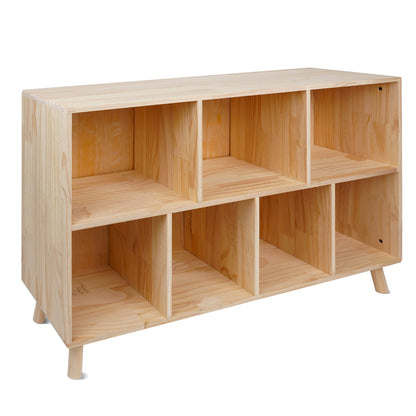 Solid Pine Wood 7-Compartment Storage Cabinet, 45.5"L x 29.1"H Fixed Shelves Organizer for Books/Toys/Home Décor, Modern Wooden Shelf,Multi-Compartment Cabinet for Home/Office image 1