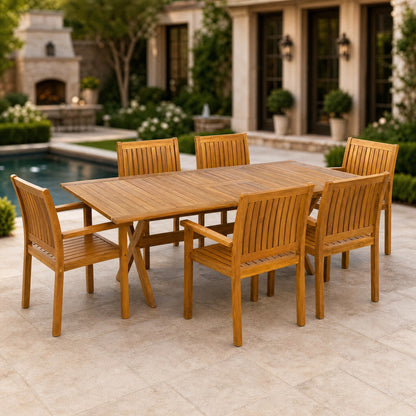 7 Pieces Acacia Wood Outdoor Dining Set s,Modern 6 Chairs 1 Large Table,Dining Furniture Set for Lawn, Backyard, Garden Deck,Poolside,Teak image 1