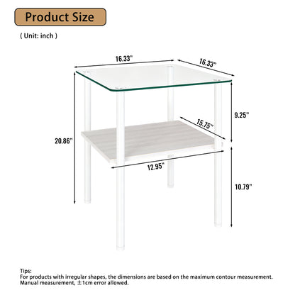 2-piece Modern Rectangular Glass Side Table, Tempered Glass Tabletop, MDF Storage Shelf & Metal Legs, Minimalist Sofa Side Table for Living Room & Bedroom image 11
