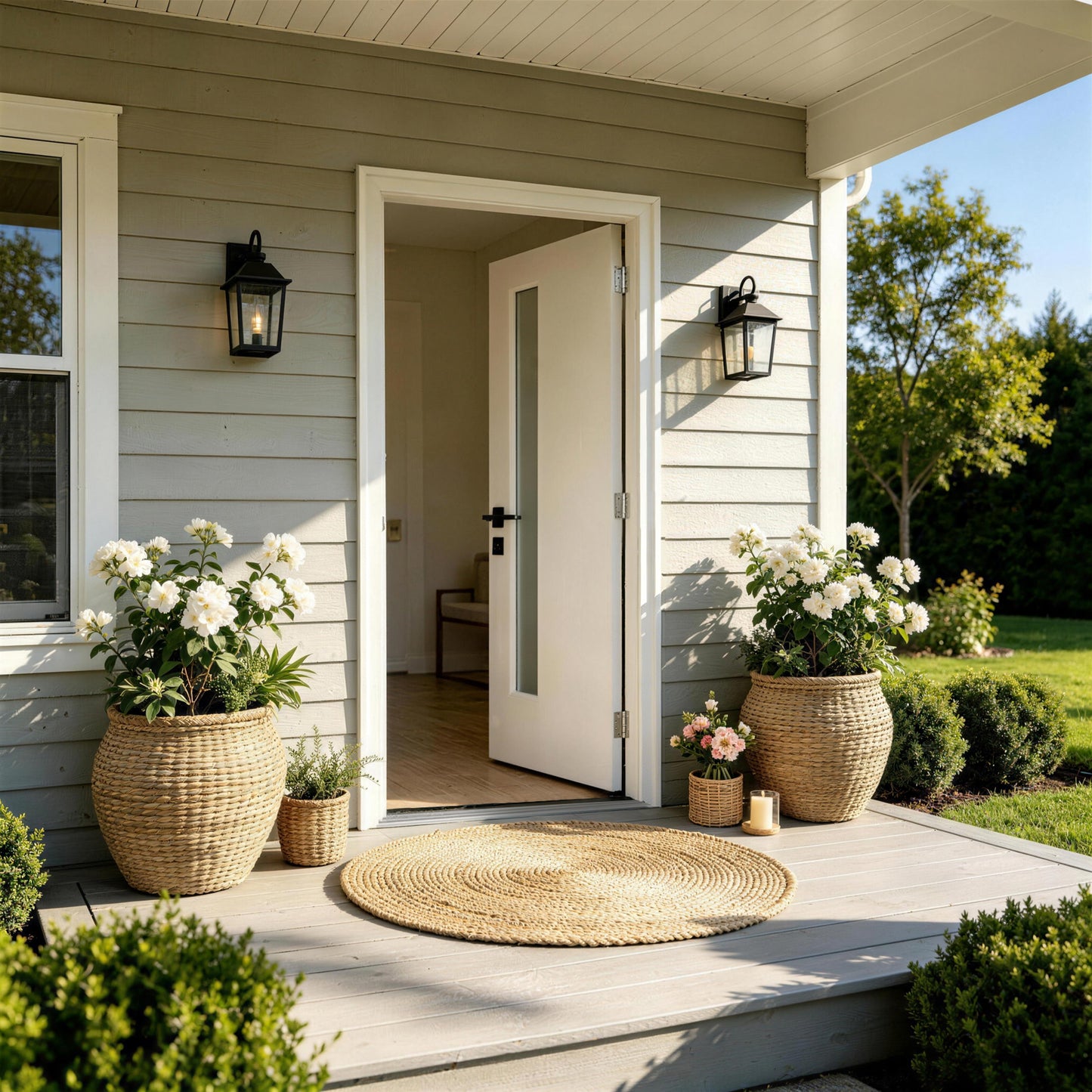 36"x80" Fiberglass Front Door with White 4-9/16" PVC Frame,Right-Hand Inswing Exterior Door with Brickmould,Contemporary minimalist smooth skin with frosted glass for Home Entrance,White image 2