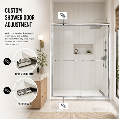 56-60" W x 72" H Framed Double Sliding Shower Door, 1/4" (6mm) Clear Tempered Glass with Safety Film and Nano Coating, Waterproof Seals, Chrome image 6
