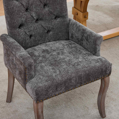 Upholstered Chenille Fabric Accent Dining Chair, Curved Solid Wood Legs, Elegant Tufted Club Dining Room Kitchen Room Arm Dining Chair, Single Pack,Gray,SW1895GY image 11