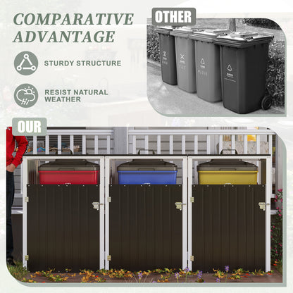 Garbage Bin Shed Stores 3 Trash Cans with Pneumatic Support Rod, with Lockable Doors & Waterproof Lid Chain, for Patio,Garden,Backyard,Grey image 4