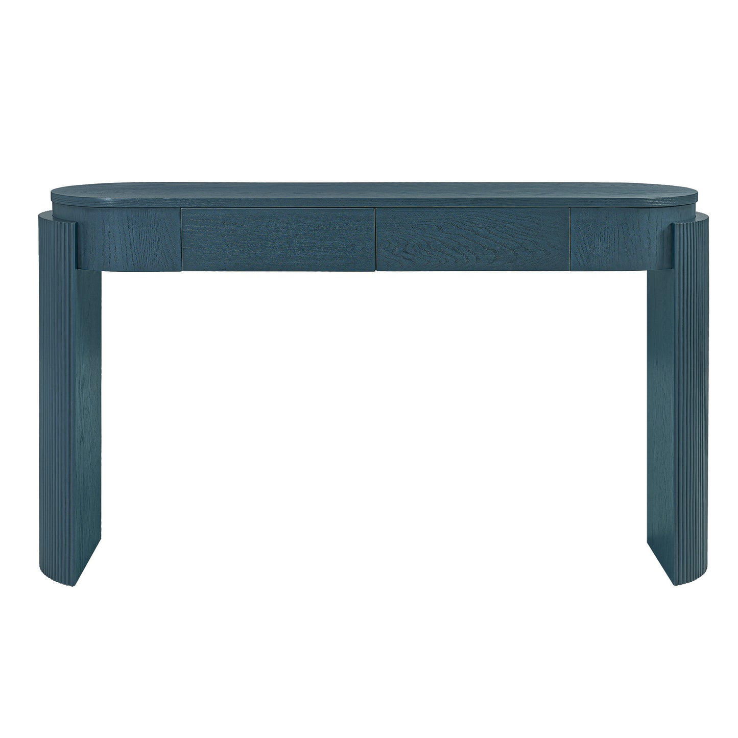 TREXM Entryway Table with Natural Wood Grain Finish, Console Table with Fluted Design, Oval Top and 2 Drawers for Entryway and Living Room (Navy) image 2