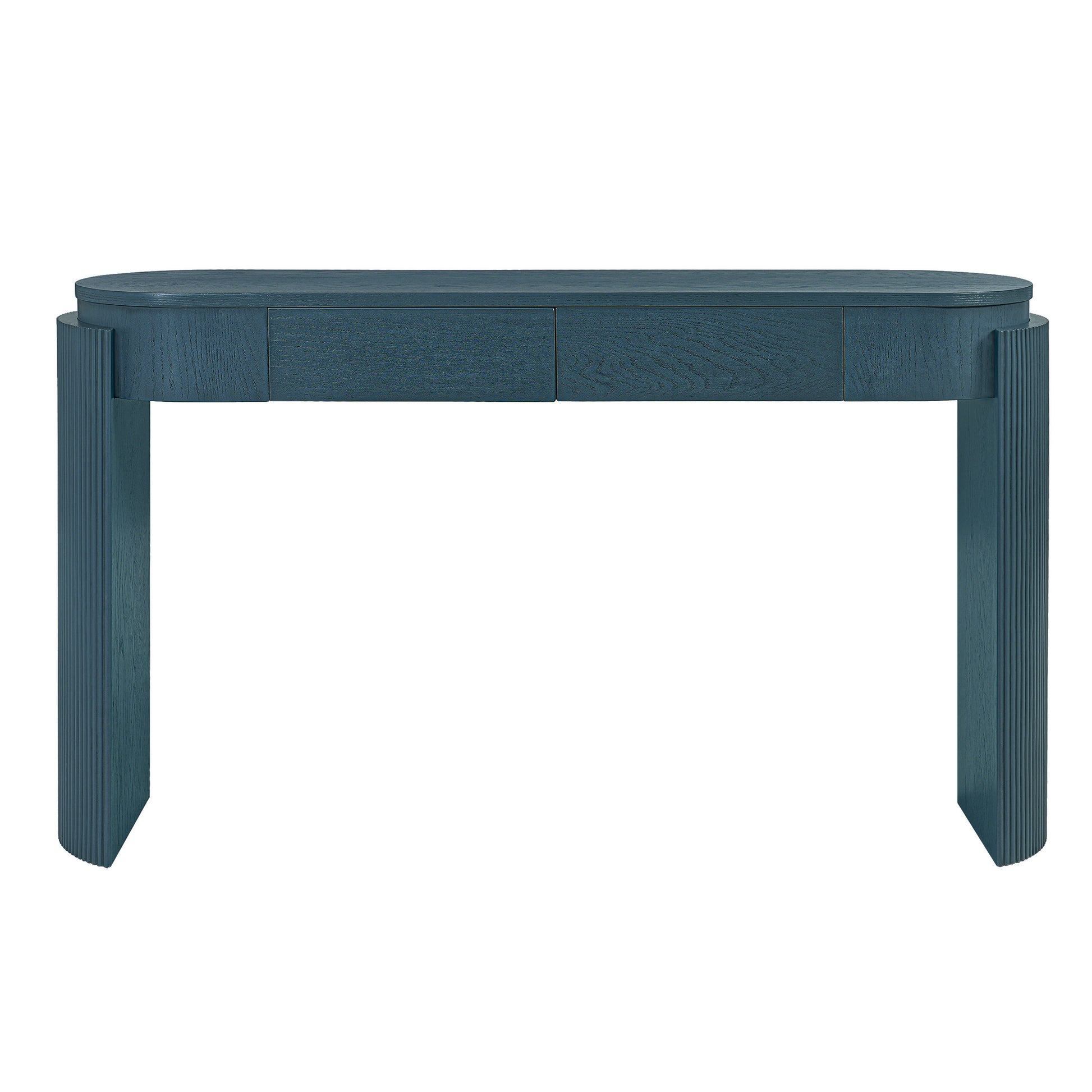 TREXM Entryway Table with Natural Wood Grain Finish, Console Table with Fluted Design, Oval Top and 2 Drawers for Entryway and Living Room (Navy) image 2