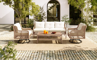 <Old SKU: N704G201247A> 4 Pieces Patio Furniture Set with Swivel Chairs, Outdoor Wicker Sofas for 5-person, Sectional Rattan Outdoor Conversation Set for Poolside Backyard Deck, Beige image 7