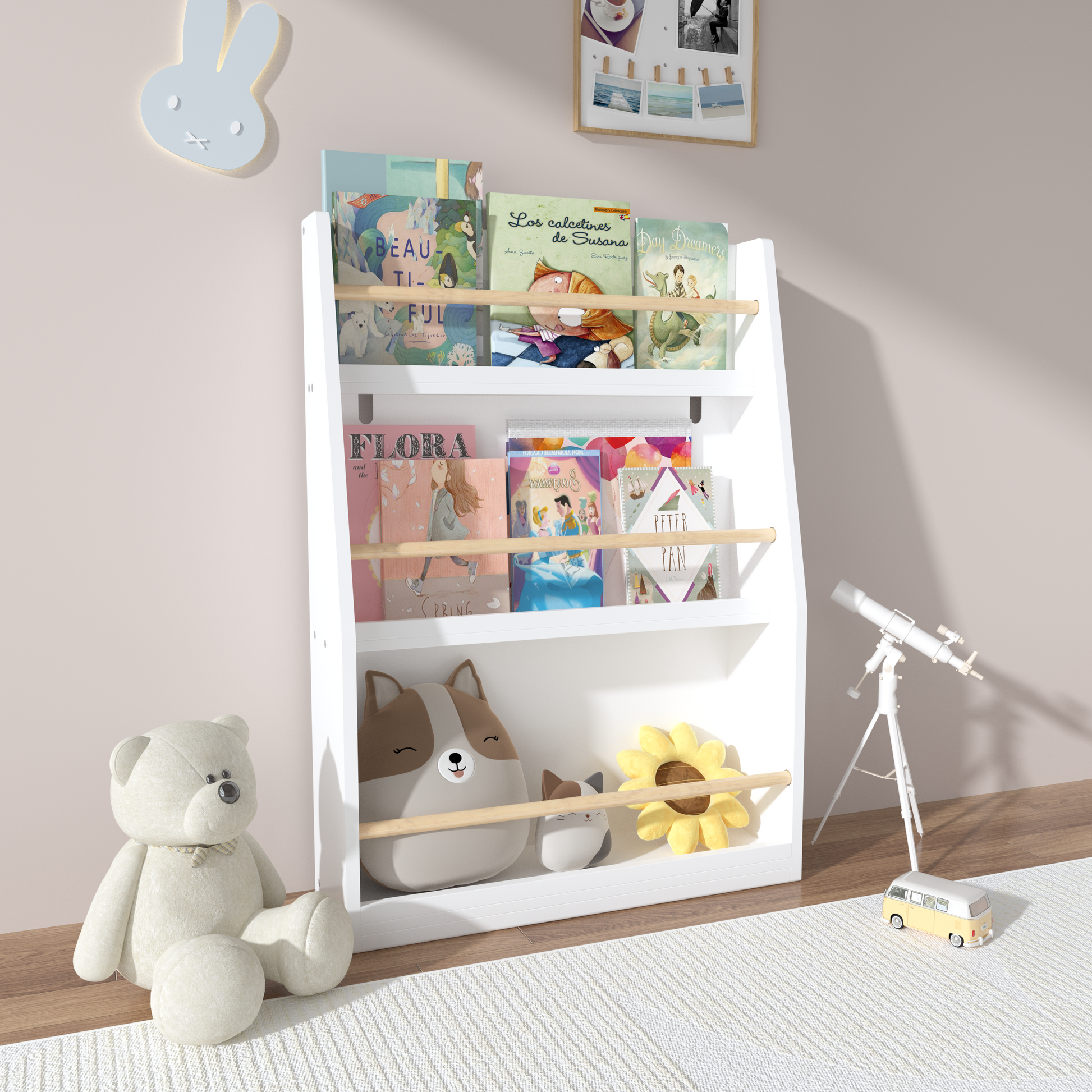 3 Tier Kids Book Shelf,Kids Book Rack, Helps Keep Bedrooms, Playrooms, and Classrooms Organized,White image 1