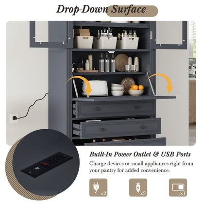 [Assembly Video Provided] TOPMAX 36x16.5x78inch Freestanding Kitchen Pantry Storage Cabinet,Multifunctional Cupboard with 3 Drawers,Adjustable Shelves and Power Outlet for Dining and Living Room,Grey image 11