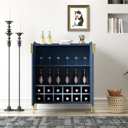 2 doors home wine bar cabinet with wine rack & adjustable storage shelf, modern sideboard with soft-closing hinge, dinning room buffet cabinet, Liquor Cabinet kitchen, living room coffee cart Blue image 11