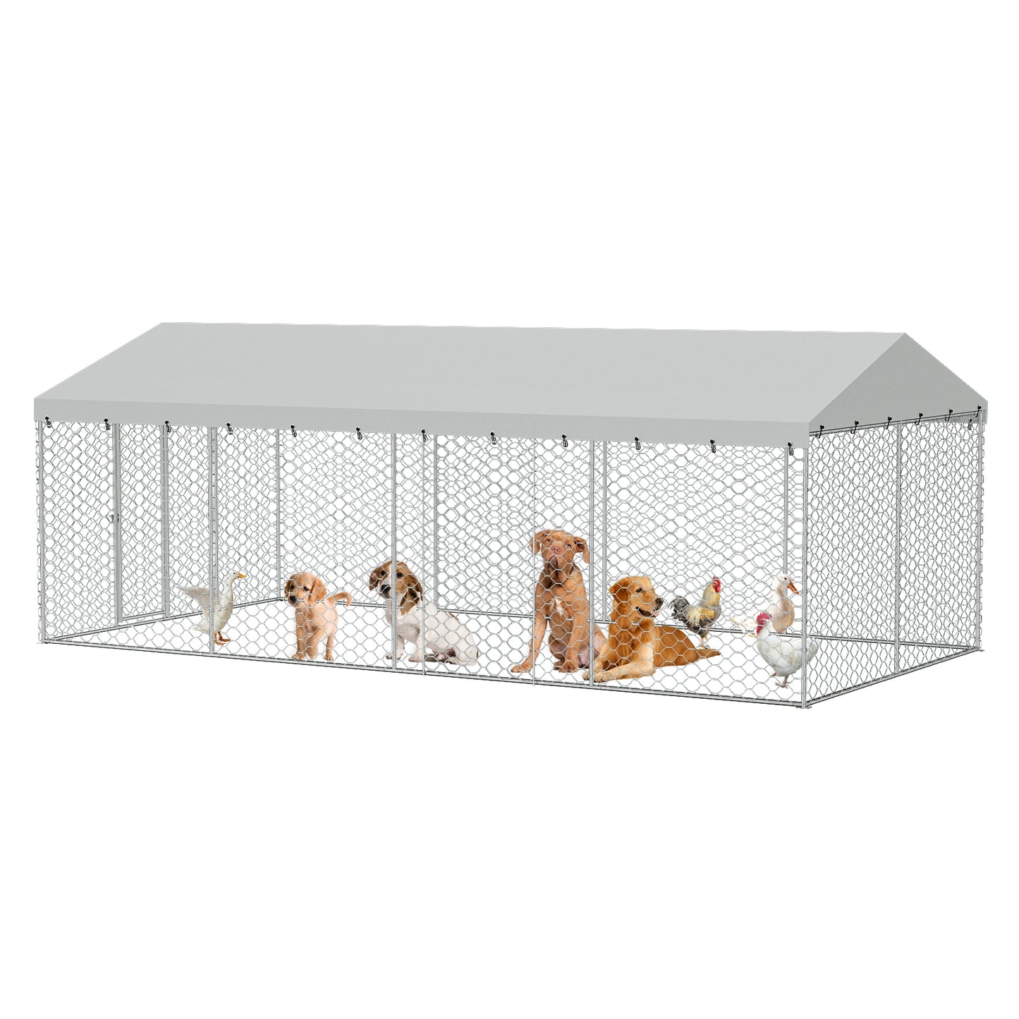 10x20 FT Large Outdoor Dog Kennel with Canopy, Heavy Duty Galvanized Steel Frame, Waterproof Cover, All-Weather Protection, Escape-Proof Lockable Pet Playpen for Large Dogs, Multiple Animals. image 3