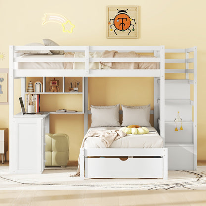 Full Over Twin Bunk Bed with Desk, Drawers and Shelves, White(OLD SKU:LT001605AAK-1) image 2