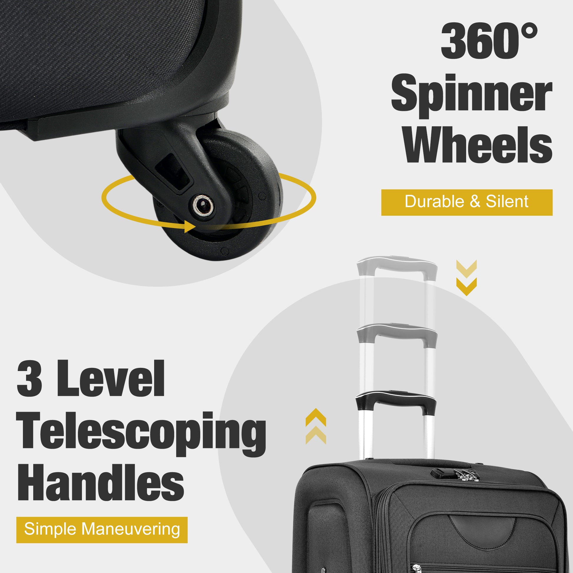 Softside Luggage Expandable 3 Piece Set Suitcase with Duffel Bag Upright Spinner Softshell Lightweight Luggage Travel Set-22/26/30 IN image 5