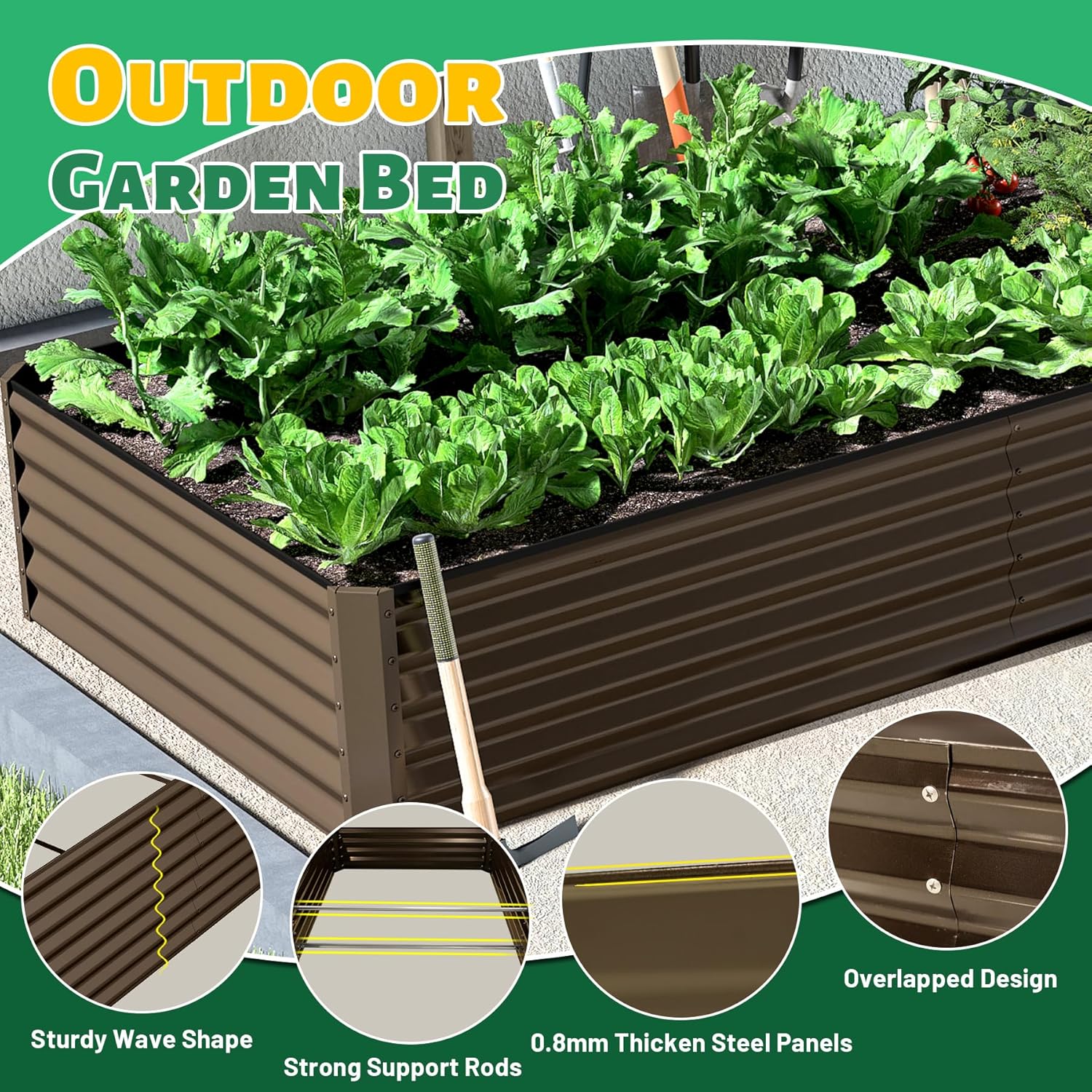 8x4x1.5 ft Galvanized Raised Garden Bed, Outdoor Planter Garden Boxes Large Metal Planter Box for Gardening Vegetables Fruits Flowers,Brown image 6