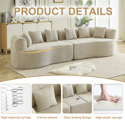 Curved Sectional Sofa, 111.5-inch Oversized Modern Bone-Free Cloud Sofa with 6 Pillows Luxury Chenille Four-Seater Memory Foam Sofa with Deep Seat Design, Light khaki W3505P355582 image 5