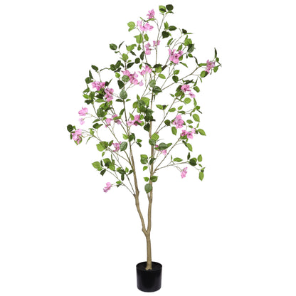 5FT Artificial Bougainvillea Tree with Black Plastic Pot, Realistic Fake Flowering Tree for Indoor Home Office Decor, Potted Faux Plant, 1pc/set image 4