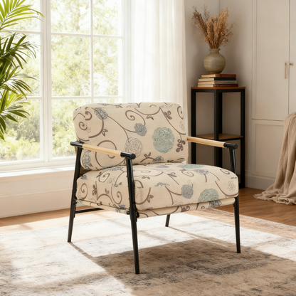 27.56" Modern Accent Chair with Plush Cushions, Minimalist Metal Frame, and Wooden Armrest Design – Perfect for Cozy Living Room, Bedroom, or Office Seating image 9