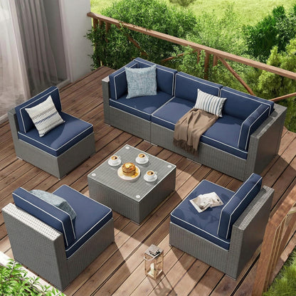 Cushion Covers for 7 Pcs (6-Seaters) Wicker Rattan Sectional Sofa, 14Pack Cushion Slipcovers Set Seat and Back,Outdoor Cushion Slipcover with Zipper, (Only Cover) Navy Blue image 5