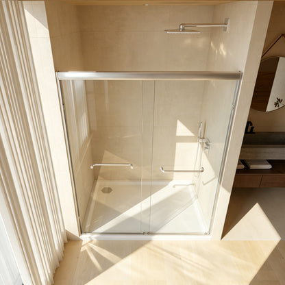 56-60 " x 72" Tempered Glass, Aluminum Frame Double Sliding Shower Door, "1/4 (6 mm), Stainless Steel handle,Brushed Nickel image 10