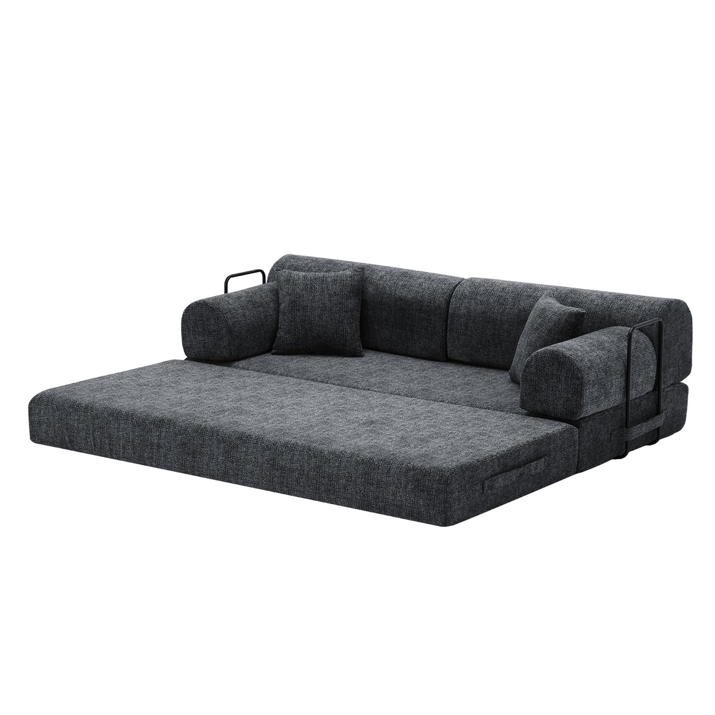 Convertible Sleeper Sofa Bed,two-tone blended fabric Folding Mattress Couch with Fixed-Shape Frame, Floor Sofa Lounge Couch for Living Room Bedroom(Speckled Black) image 6