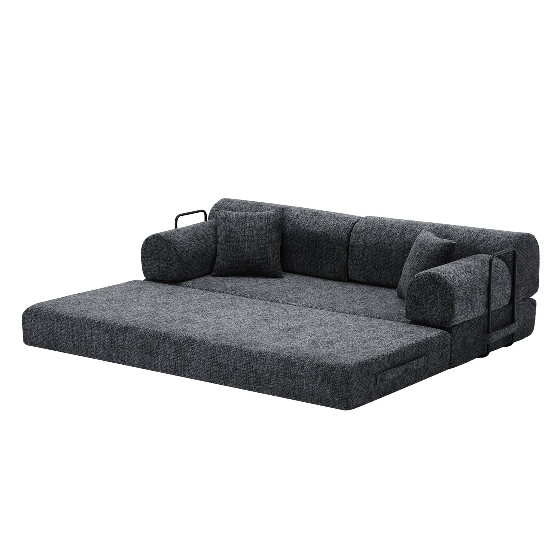 Convertible Sleeper Sofa Bed,two-tone blended fabric Folding Mattress Couch with Fixed-Shape Frame, Floor Sofa Lounge Couch for Living Room Bedroom(Speckled Black) image 6