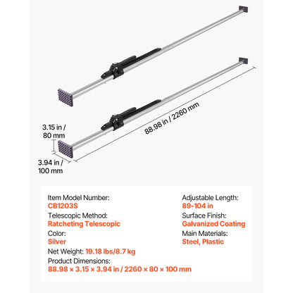 Cargo Bar, Cargo Bar Adjustable from 89" to 104", Heavy-duty Steel Cargos Stabilizer with Non-Slip Foot Pads, Truck Bed Load Lock Bars for Box Trucks, Semi-Trailers, Trailers (2PCS) image 4