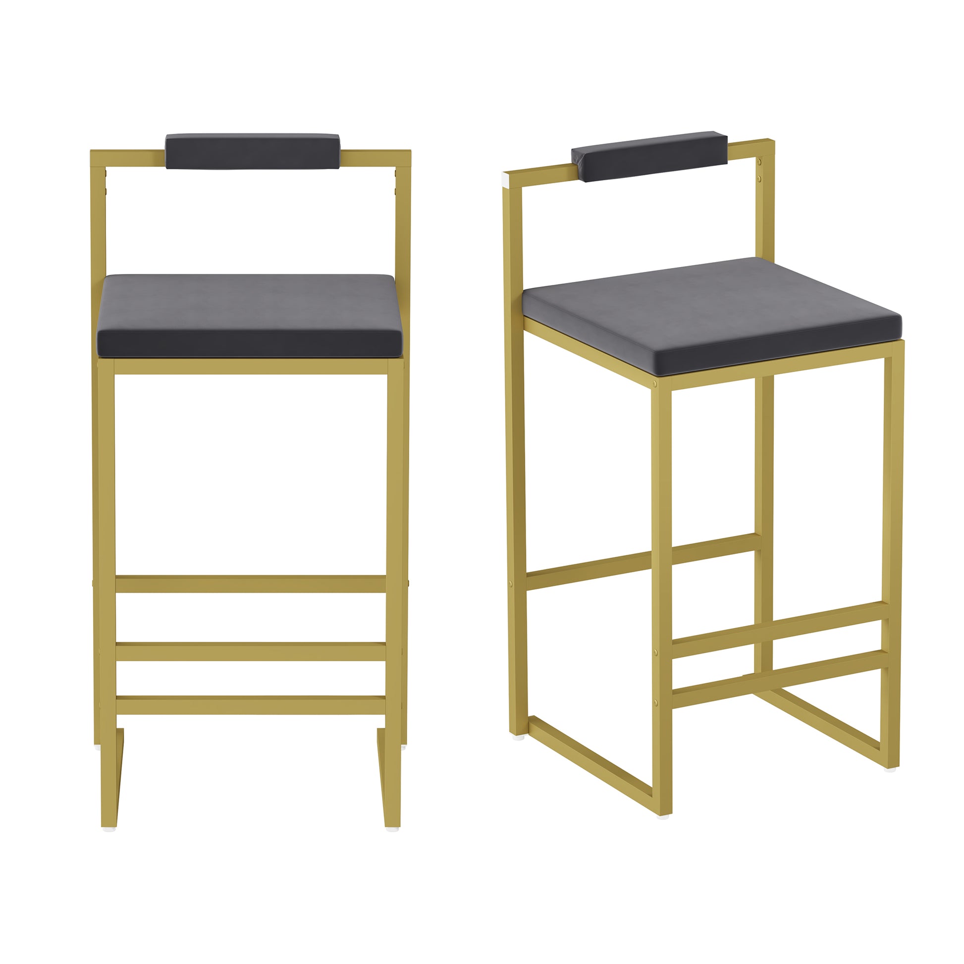 Set of 2 Bar Stools with Backrest & Footrest Counter Height Velvet Upholstered Dining Chairs for Kitchen Island (Gold & Gray) image 8