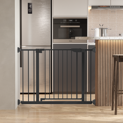 29.5-45.3" Wide Baby Gate with wall protector for Stairs, Dog Gate Indoor for Doorways, No Drilling Pressure Mounted Pet Gates for Kids, Easy Walk Through Safety Gate, Black image 10
