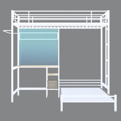 Bunk Bed with Ladder and high Guardrail, Able to Split, Metal Bunk Bed, Storage Space, Noise Free,Twin Over Twin Size,White image 7
