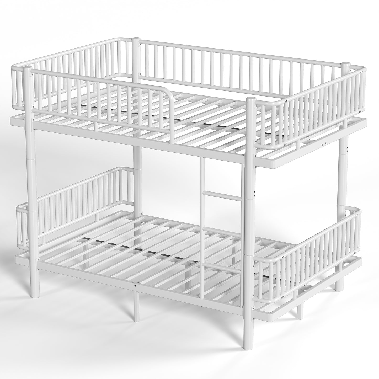 Queen over Queen Bunk Bed with Ladders & Guardrails, Metal Bunk Bed Frame with Upgraded Safety Round-Pipe Design, Can Transformed into 2 Platform Bed, White image 12
