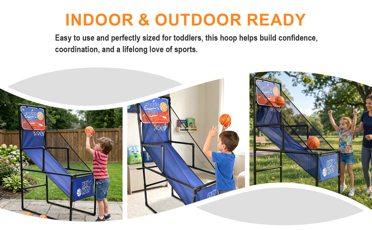 Kids Single Shot Basketball Arcade Game, Indoor Basketball Hoop with 2 Balls & Pump, Foldable Stand for Toddlers & Children image 3
