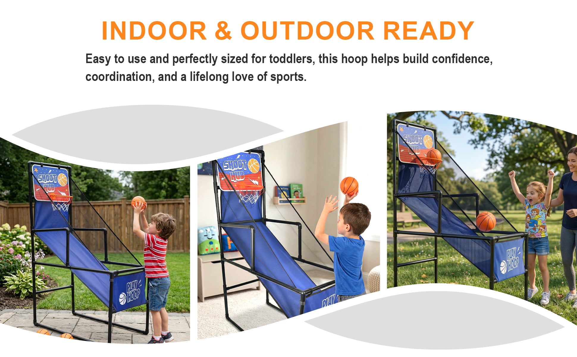 Kids Single Shot Basketball Arcade Game, Indoor Basketball Hoop with 2 Balls & Pump, Foldable Stand for Toddlers & Children image 3