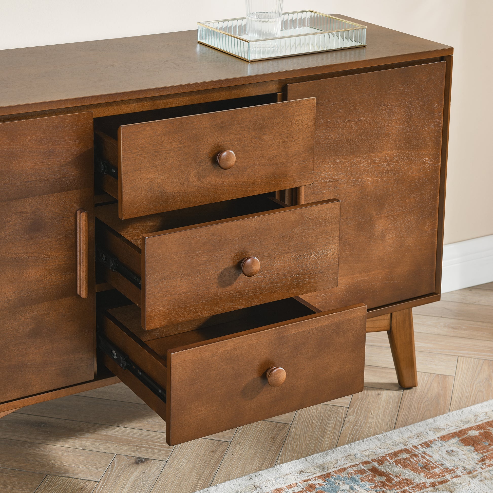 47.3" Mid Century Modern Sideboard Buffet Cabinet with Storage, Storage Cabinet with 2 Doors and 3 Drawers for Kitchen Dining Living Room, Accent Console Table, Walnut image 7